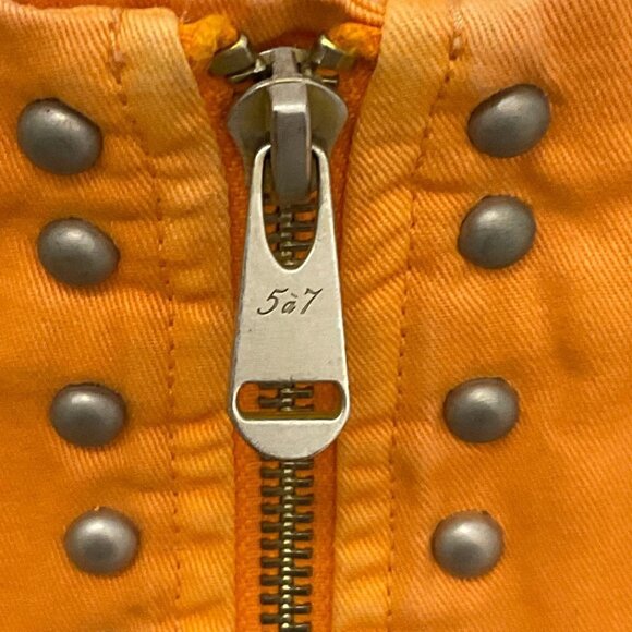 Cinq A Sept Floral Embroidered Studded Front Zip Mini Skirt Size 4 Orange - Picture 4 of 5